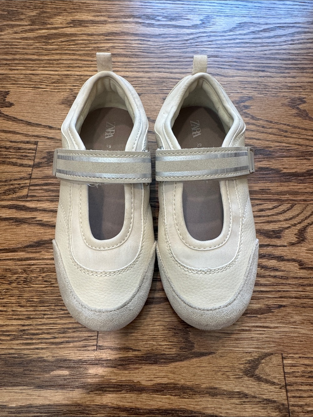 ZARA Girls Cream Mary-Jane Style Sneakers with Velcro Strap